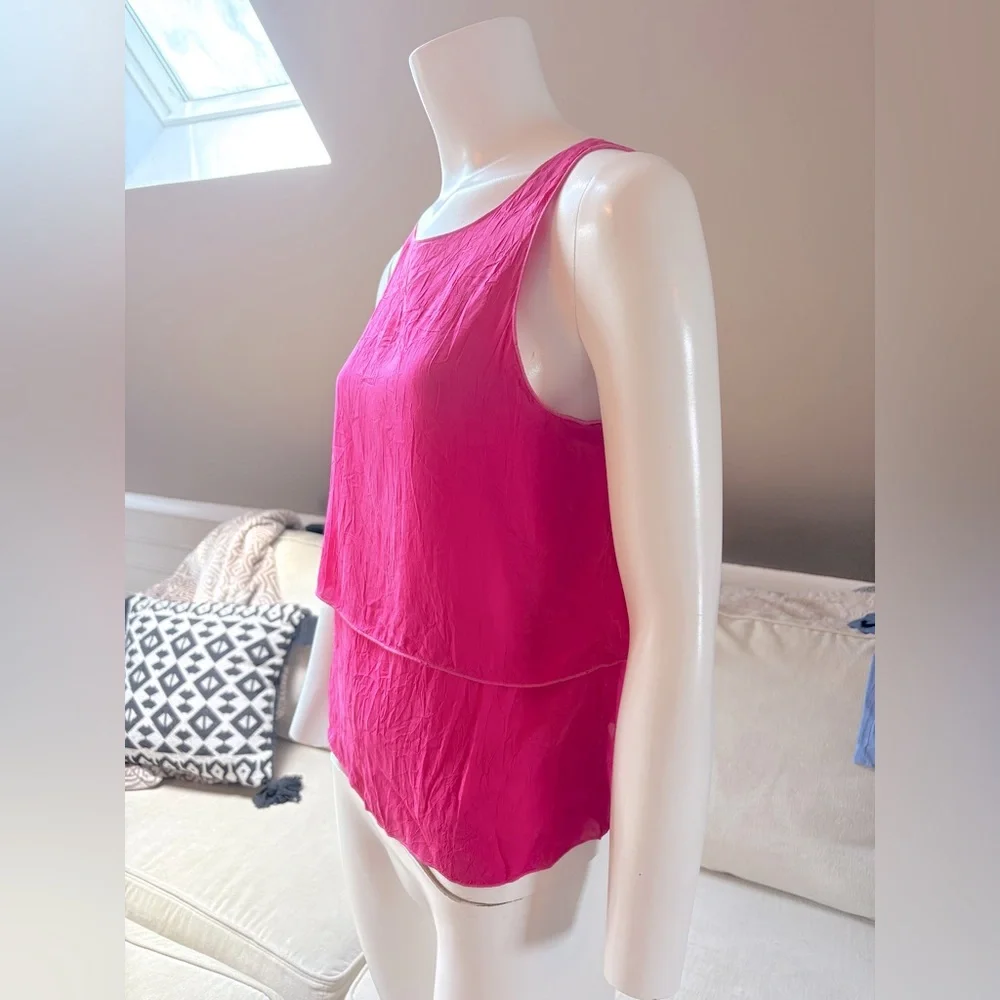 Johnny Was Pink Silk Sleeveless Blouse Two Teired Size Small